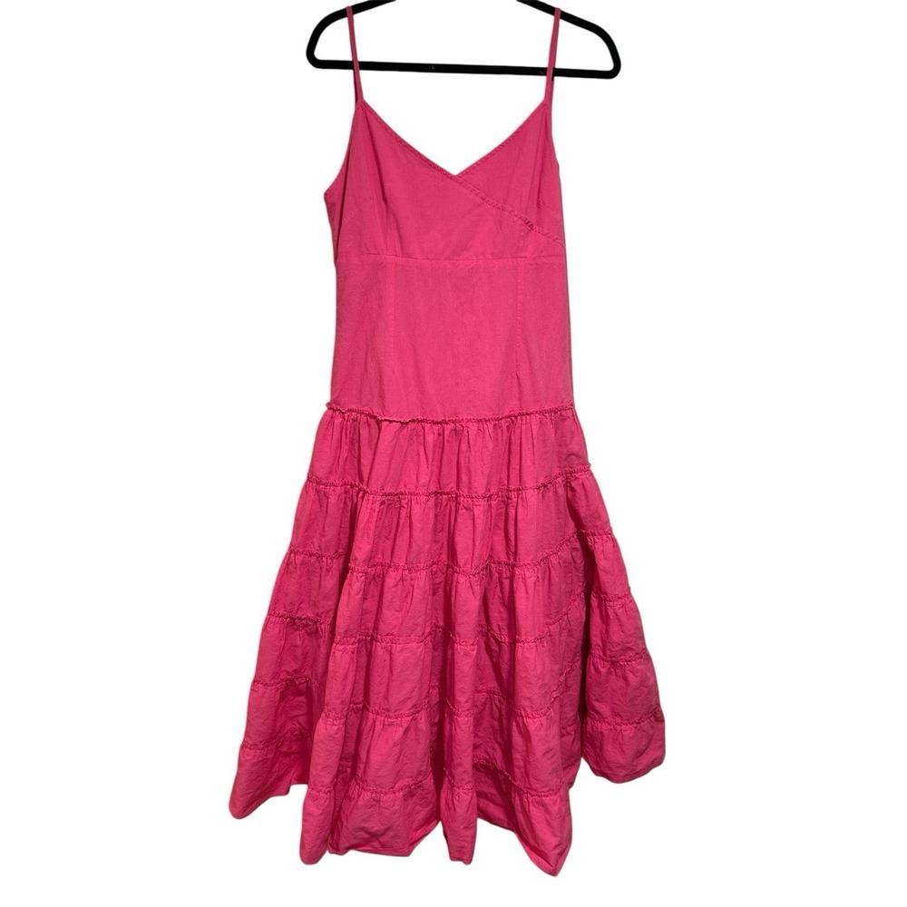 Camaieu Women Dress Size 10 Pink Layered V-neck‎ Spaghetti Strap Tiered Midi